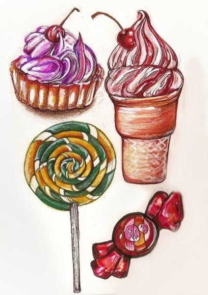 Нарисовать вкусняшки маркерами