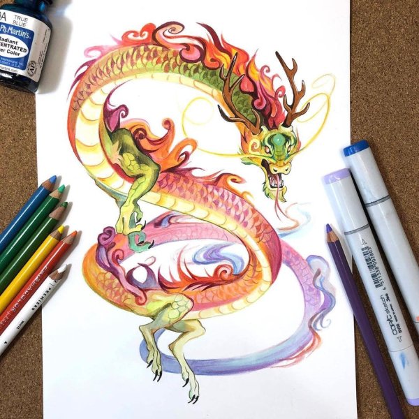 Дракон маркерами