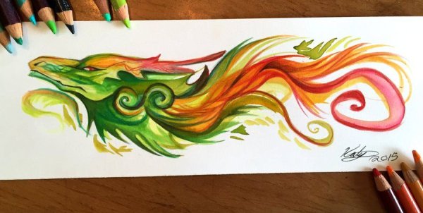 Дракон детский рисунок фломастером