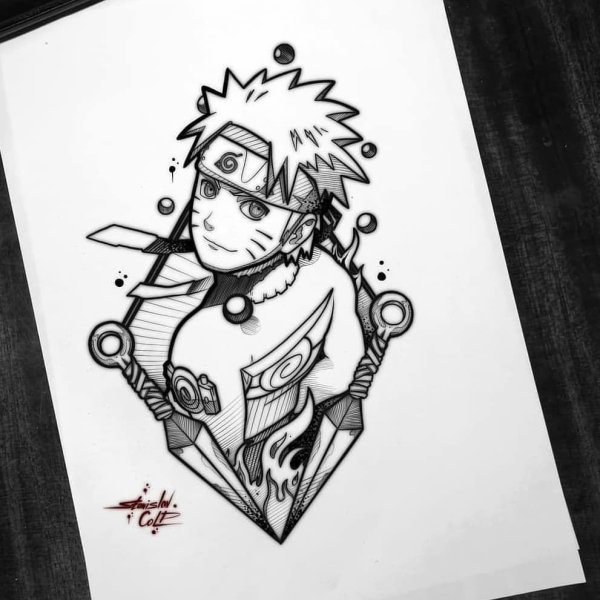 Наруто рисунок гелевой ручкой