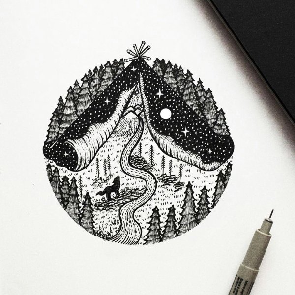 Рисунки чёрной ручкой