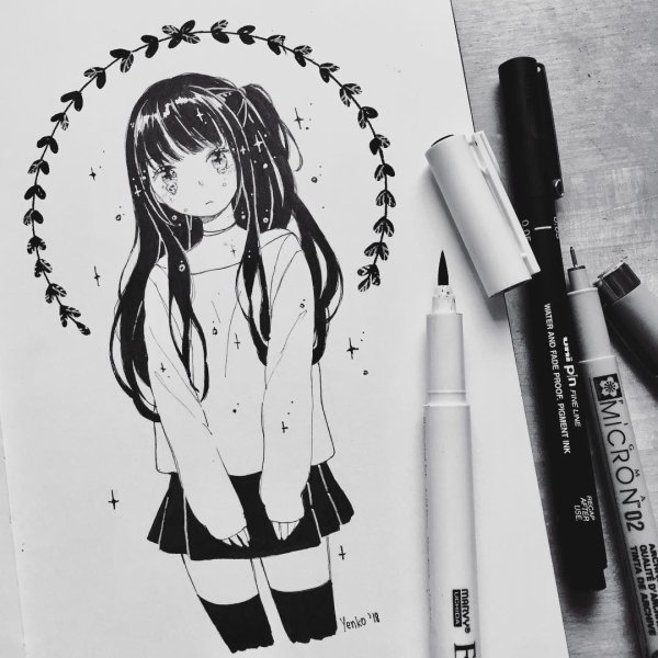 Аниме черным фломастером