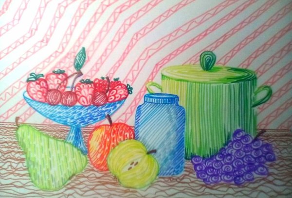 Натюрморт для детей карандашом цветным