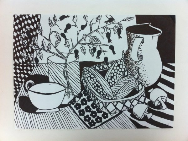 Декоративный натюрморт в графике