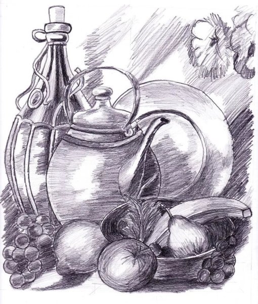 Графический рисунок карандашом натюрморт