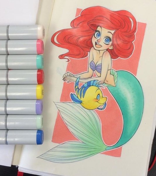Скетчи маркерами принцессы Дисней