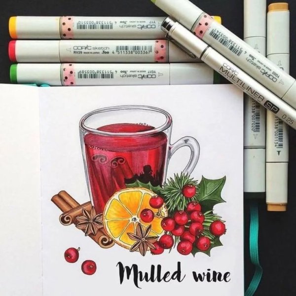 Новогодние открытки маркерами для скетча