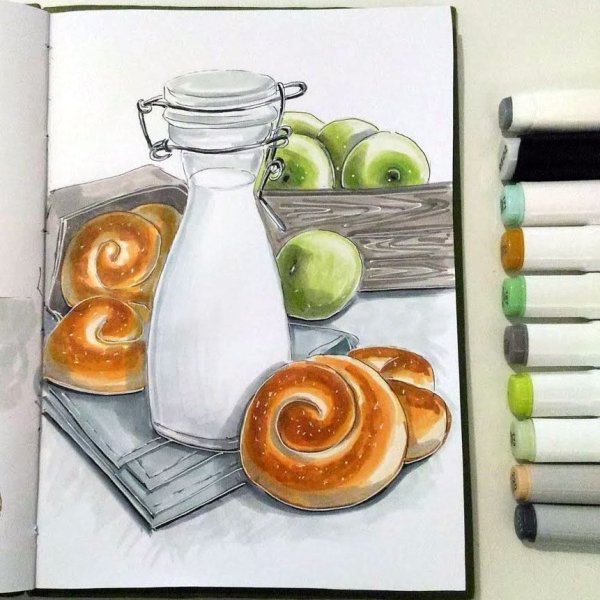 Рисунки для скетчбука маркерами легкие еда
