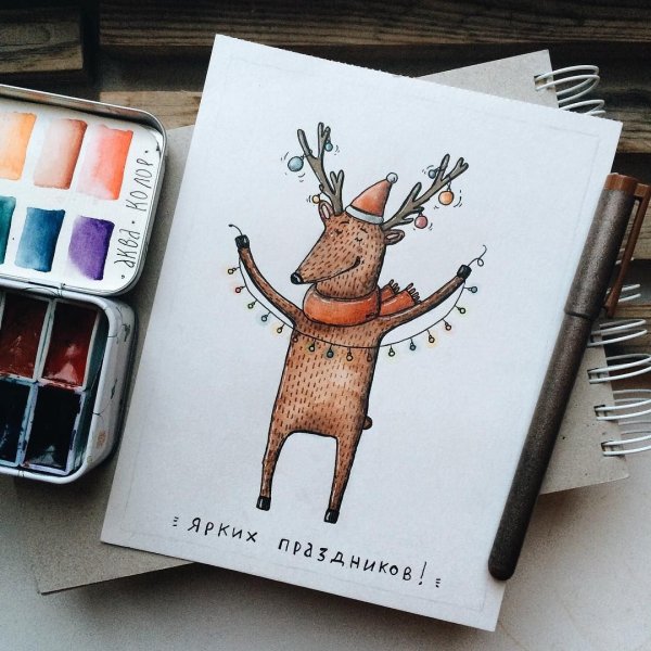 Новогодние открытки маркерами