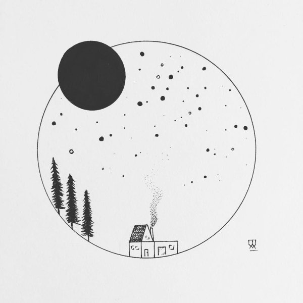 Рисование на черной бумаге космос