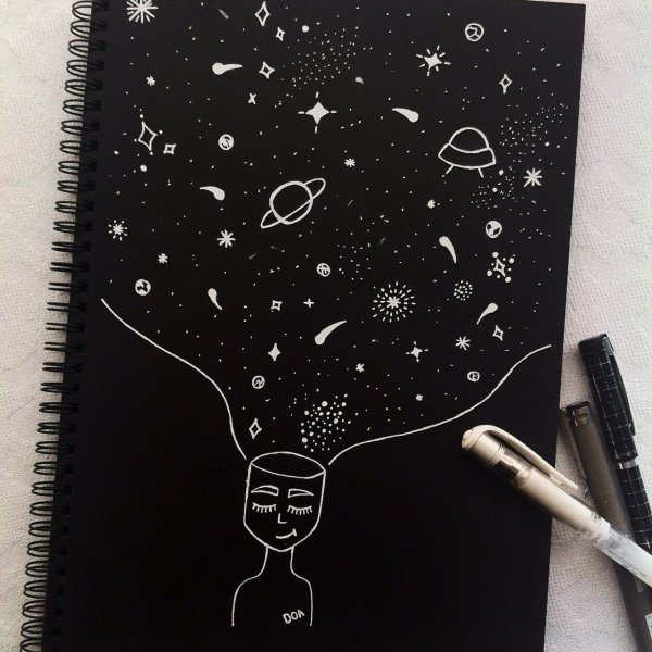 Космос черной гелевой ручкой