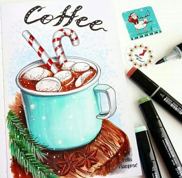 Новогодние скетчи маркерами