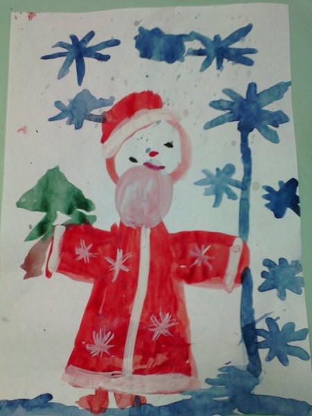 Дед Мороз и дети акварель