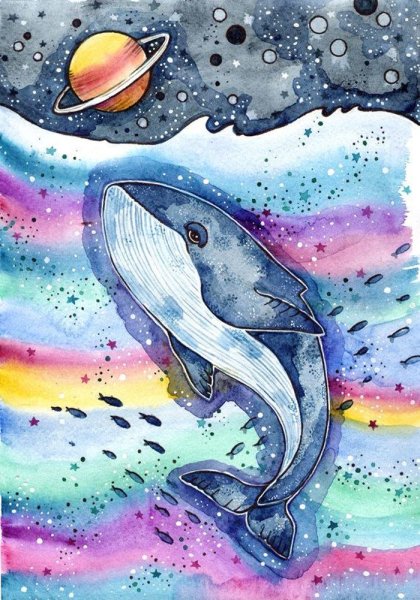 Кит рисунок красками