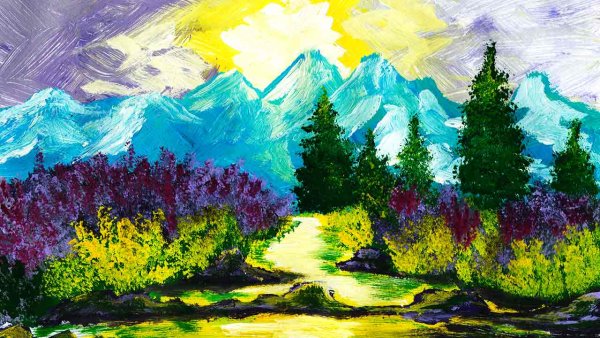 Горный пейзаж рисунок гуашью