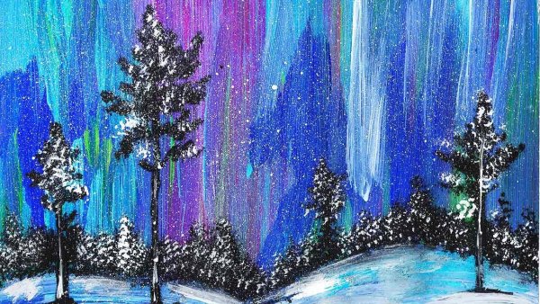 Северное сияние рисование пастелью