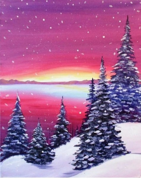 Зимний пейзаж гуашью