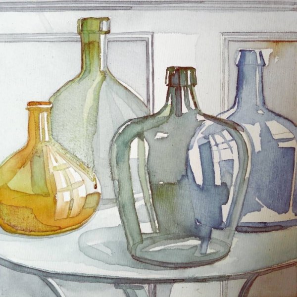 Стеклянные предметы акварелью
