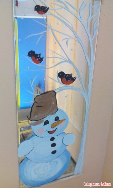 Новогодние рисунки на окнах гуашью