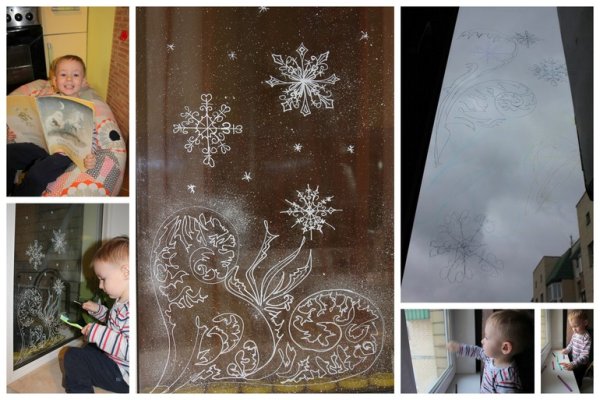 Новогодние рисунки на окнах гуашью