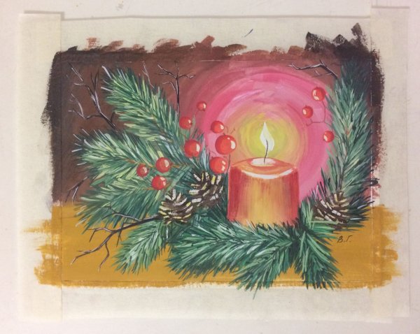 Новогодняя композиция гуашью