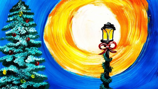 Правополушарное рисование елка Новогодняя