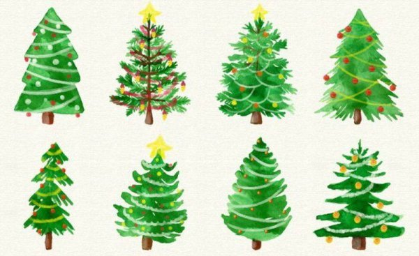 Нарисовать елку акварелью