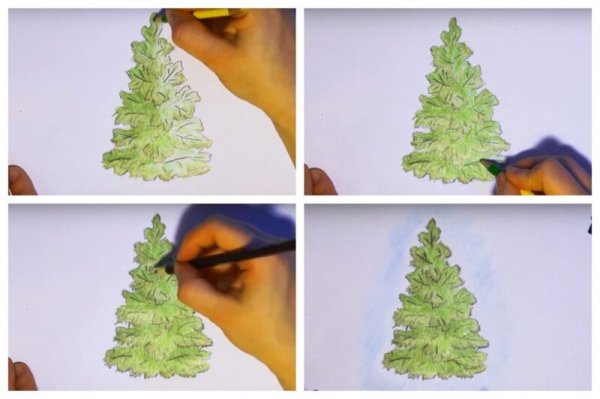 Елка в снегу акварель