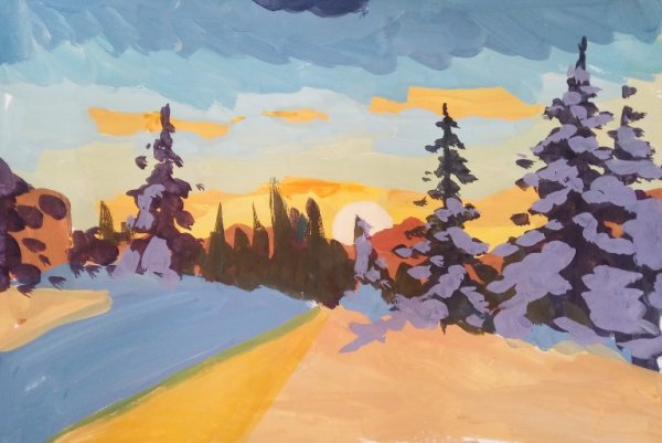 Зимний пейзаж гуашью