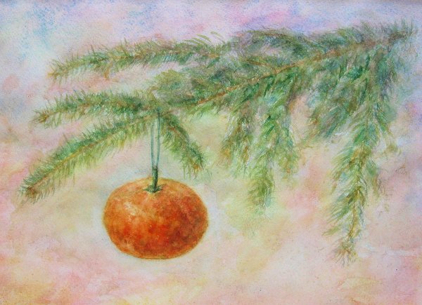 Елочная ветка акварель