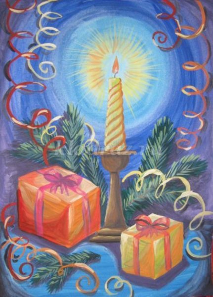 Новогодний натюрморт гуашью