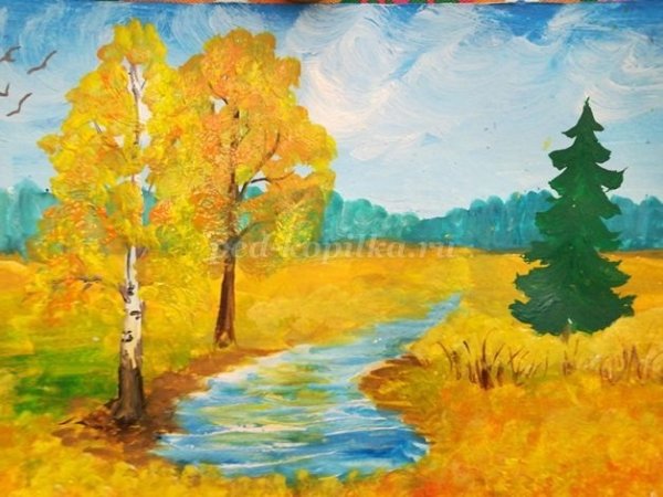 Рисунки красками природа осень