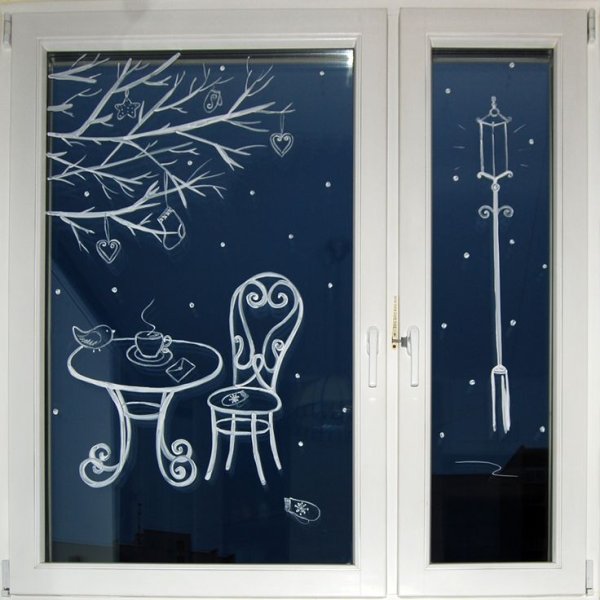 Новогоднее украшение окон красками