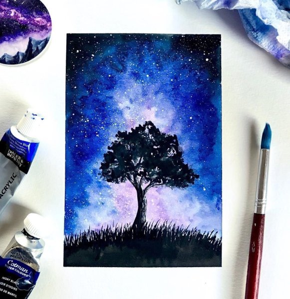 Пейзаж космоса гуашью