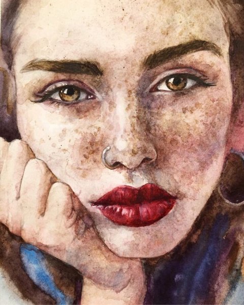Лицо девушки акварелью