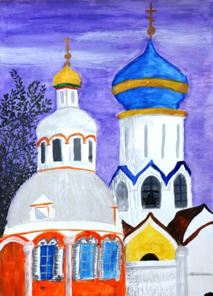 Храм рисунок красками