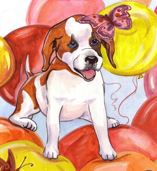 Ребенок с собакой рисунок акварель