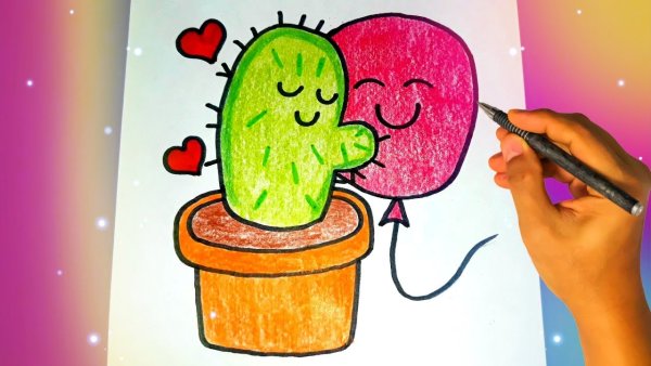 Не сложные рисунки фломастером кактусы