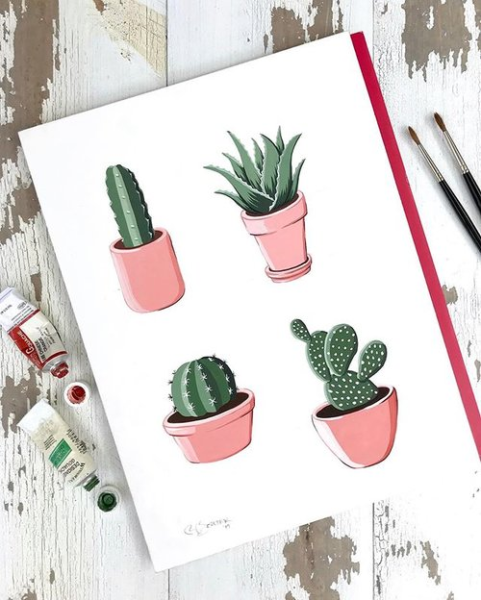 Скетчинг для начинающих маркерами Кактус