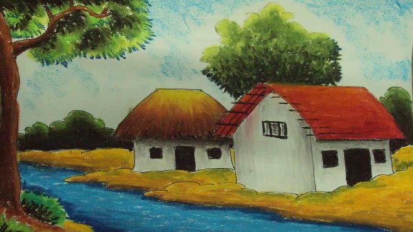 Рисование сельский пейзаж