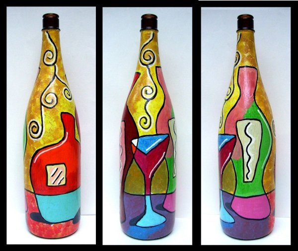 Бутылка расписанная акрилом