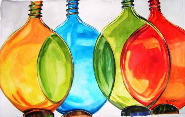 Стеклянные бутылочки акварелью