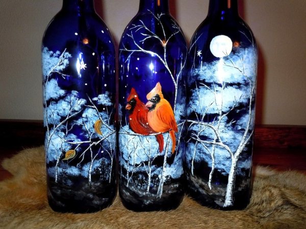 Декорирование бутылки красками