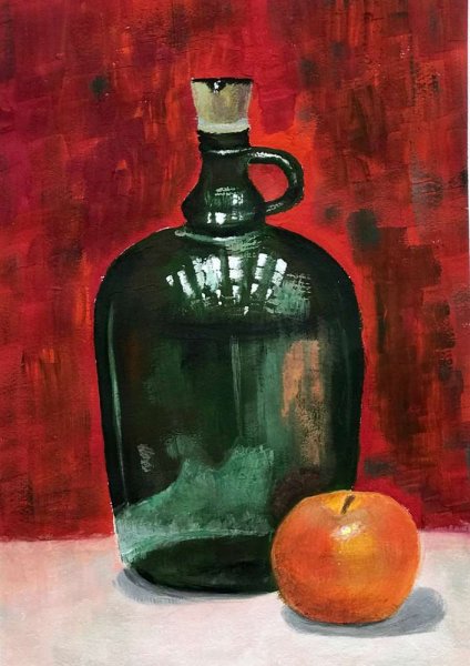 Стеклянная бутылка акварелью