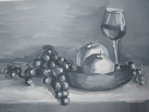 Черно белый натюрморт гуашью