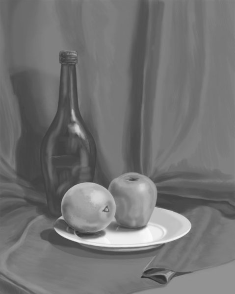 Этюд фруктов гризайль