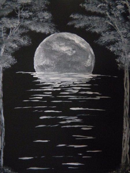 Чёрно-белый пейзаж гуашью