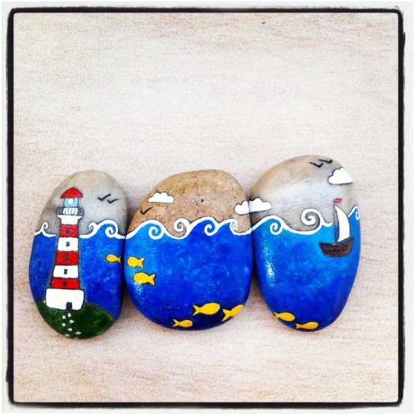 Рисунки на маленьких камнях морские темы