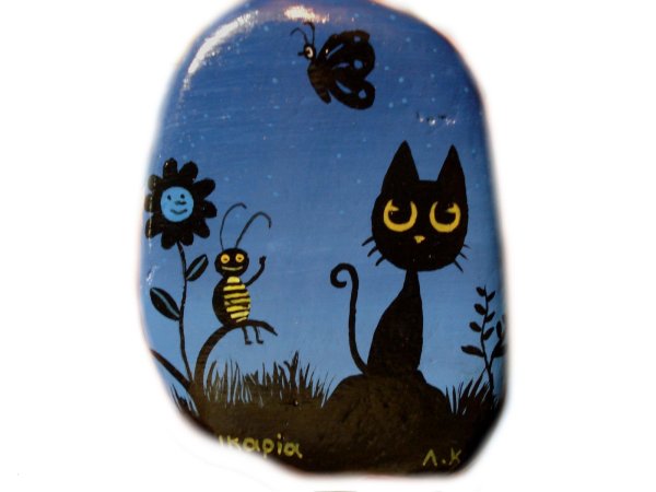 Рисунки на камушках для детей кошки