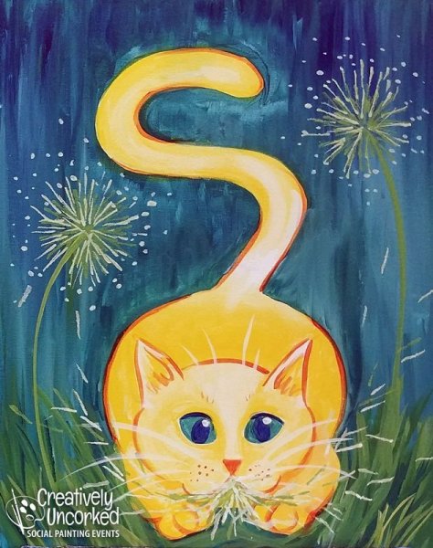 Кошка красками для детей